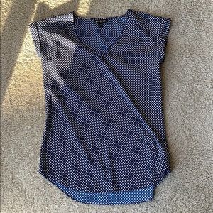 Express silk top, blue with white pol a dots